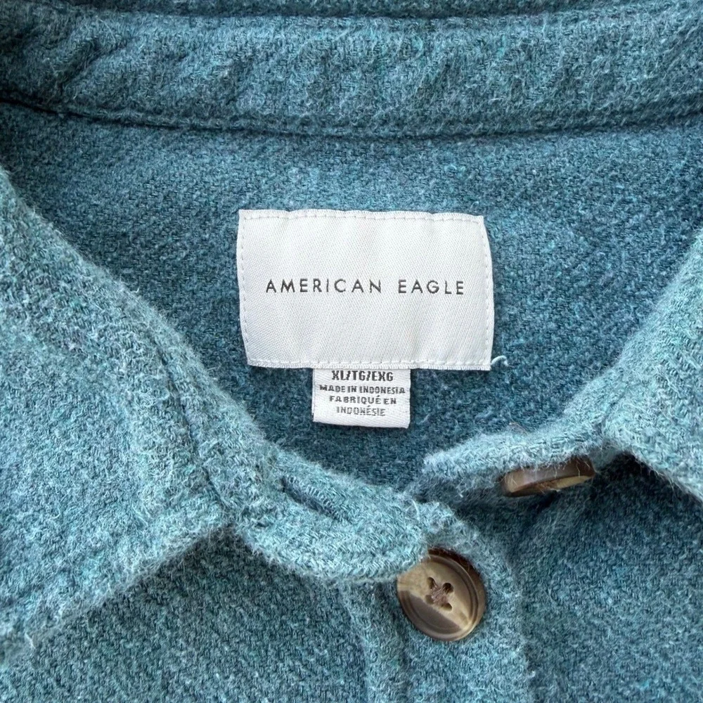 American Eagle Blue Green Shacket Button‎ Up Shirt Long Sleeve Cotton Mens XL - Picture 4 of 8